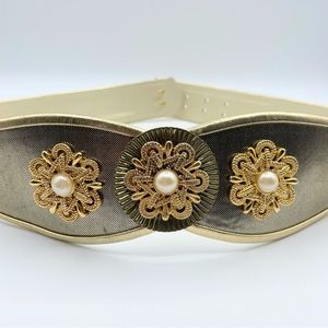Vintage Gold Statement Belt 80s Waist Power Suit Jewelry Cinch Las Vegas EUC